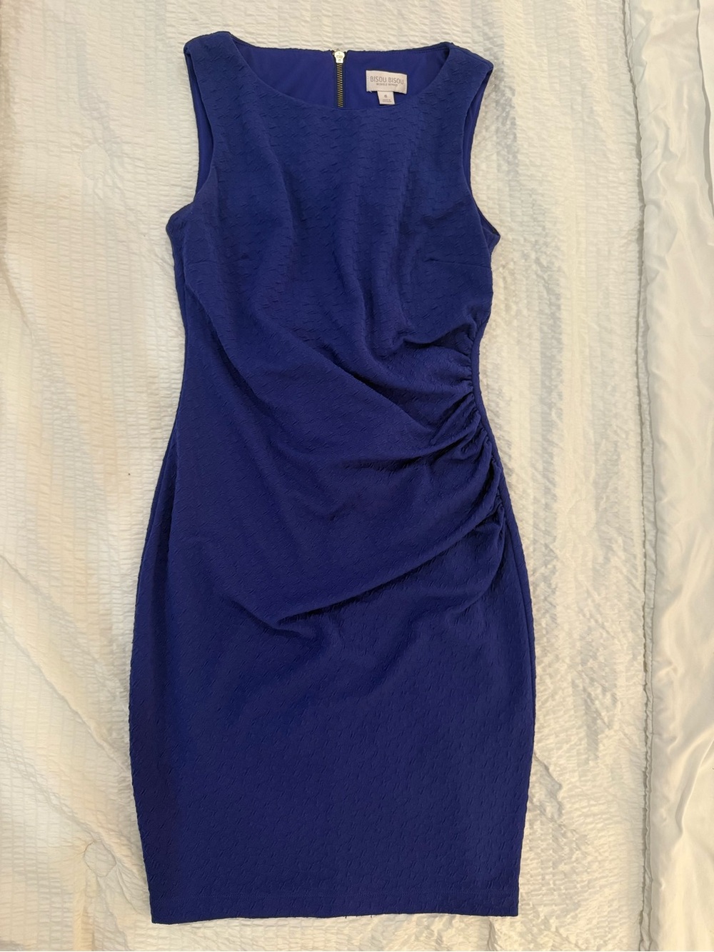 Bisou Bisou Royal Blue Textured Ruched Sheath Dress